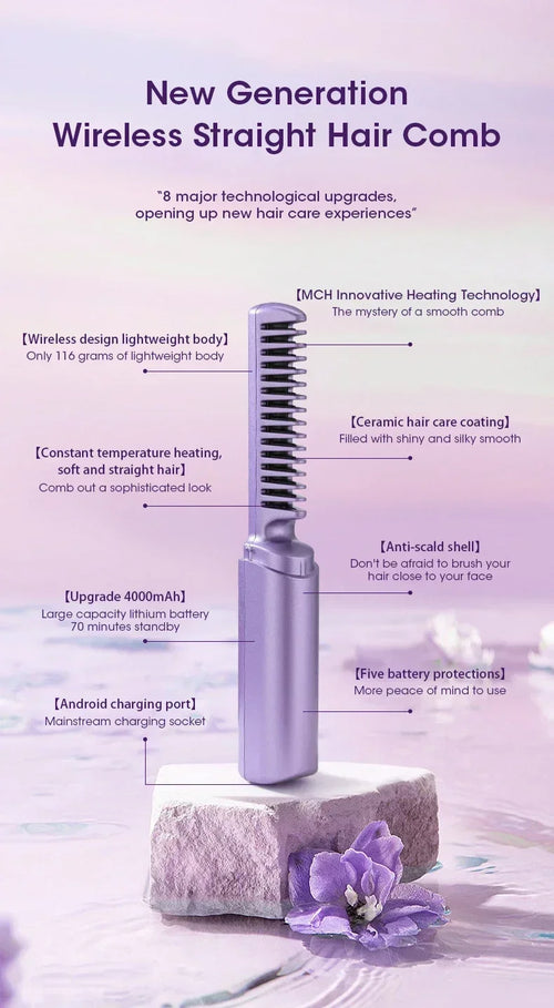 2-in-1 Hair Styling Brush, Straightener, Curler Comb
