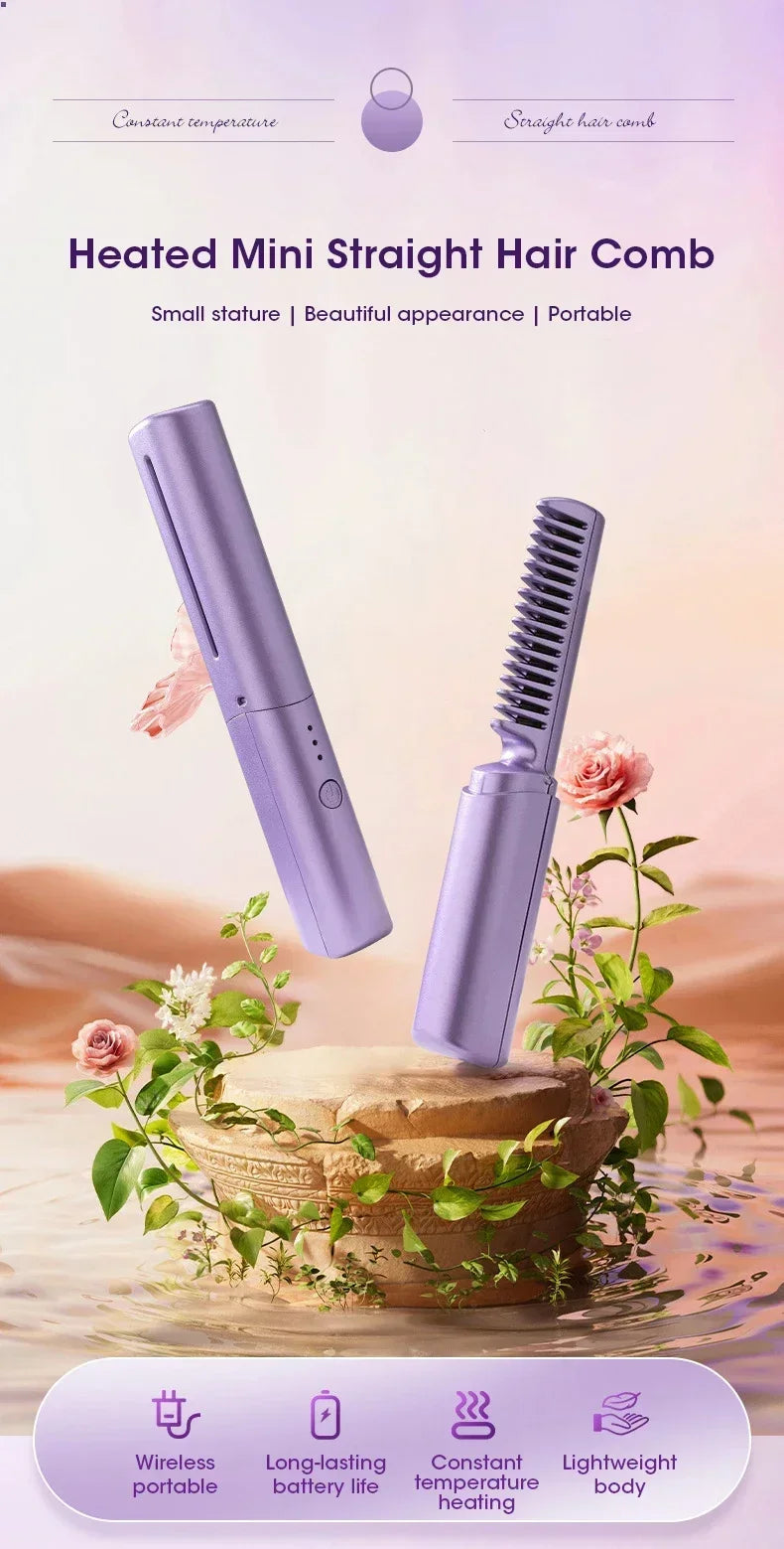 2-in-1 Hair Styling Brush, Straightener, Curler Comb