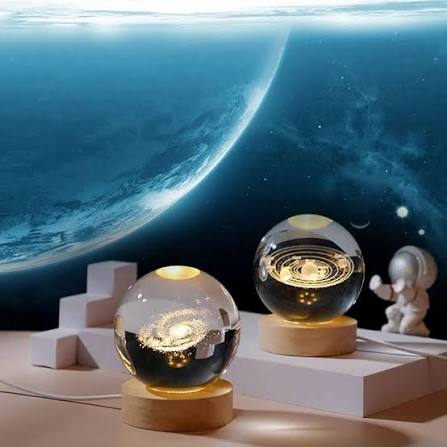 3D Galaxy Crystal Ball Night Light for Kids with USB Table Colorful LED Wooden Light Base