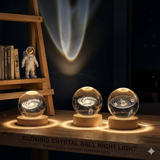 3D Galaxy Crystal Ball Night Light for Kids with USB Table Colorful LED Wooden Light Base